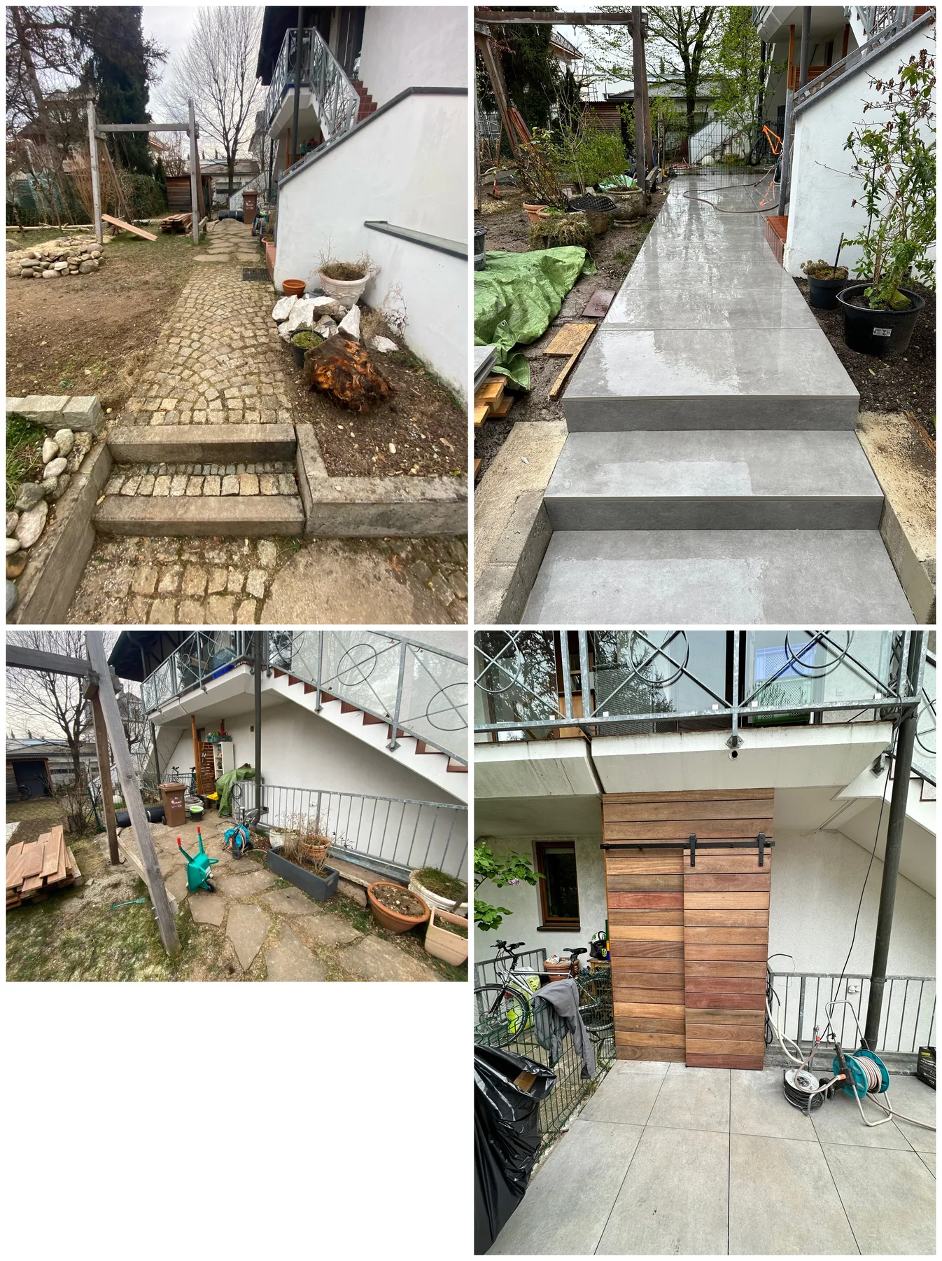 Collage eines Projekts im Außenbereich vor und nach den Arbeiten